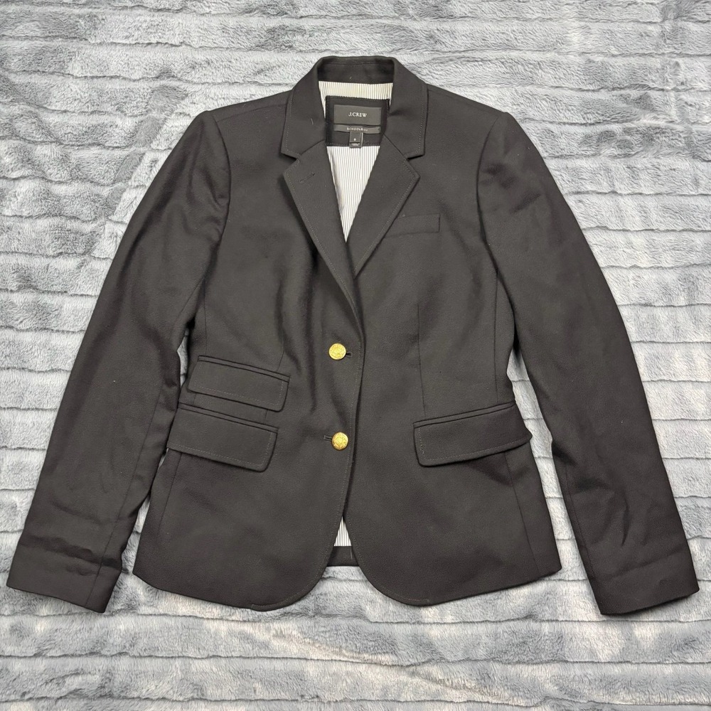 J.Crew Schoolboy Blazer Womens 0 Black Wool Gold Button Jacket 05157 SU 14